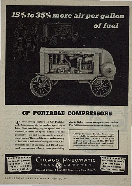 1944 Chicago Pneumatic Ad: Portable Air Compressors - Pneumatic Tools - New York