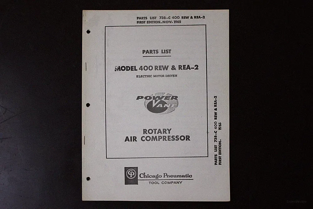 Chicago Pneumatic MODEL 400 REW REA-2 Rotary Air Compressor Parts List Manual