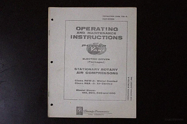 Chicago Pneumatic Power Vane Air Compressor Instruction Book 738-A 1965 Manual