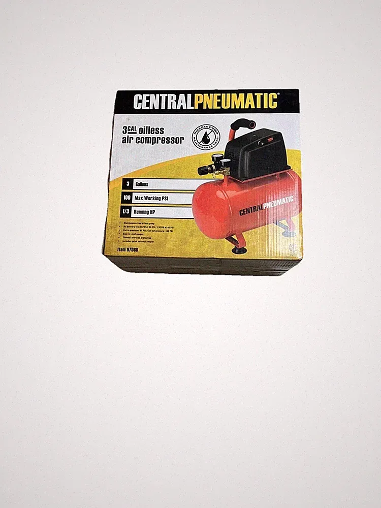 New central pneumatic air compressor 100 PSI maximum 1/3 HP 3 GAL